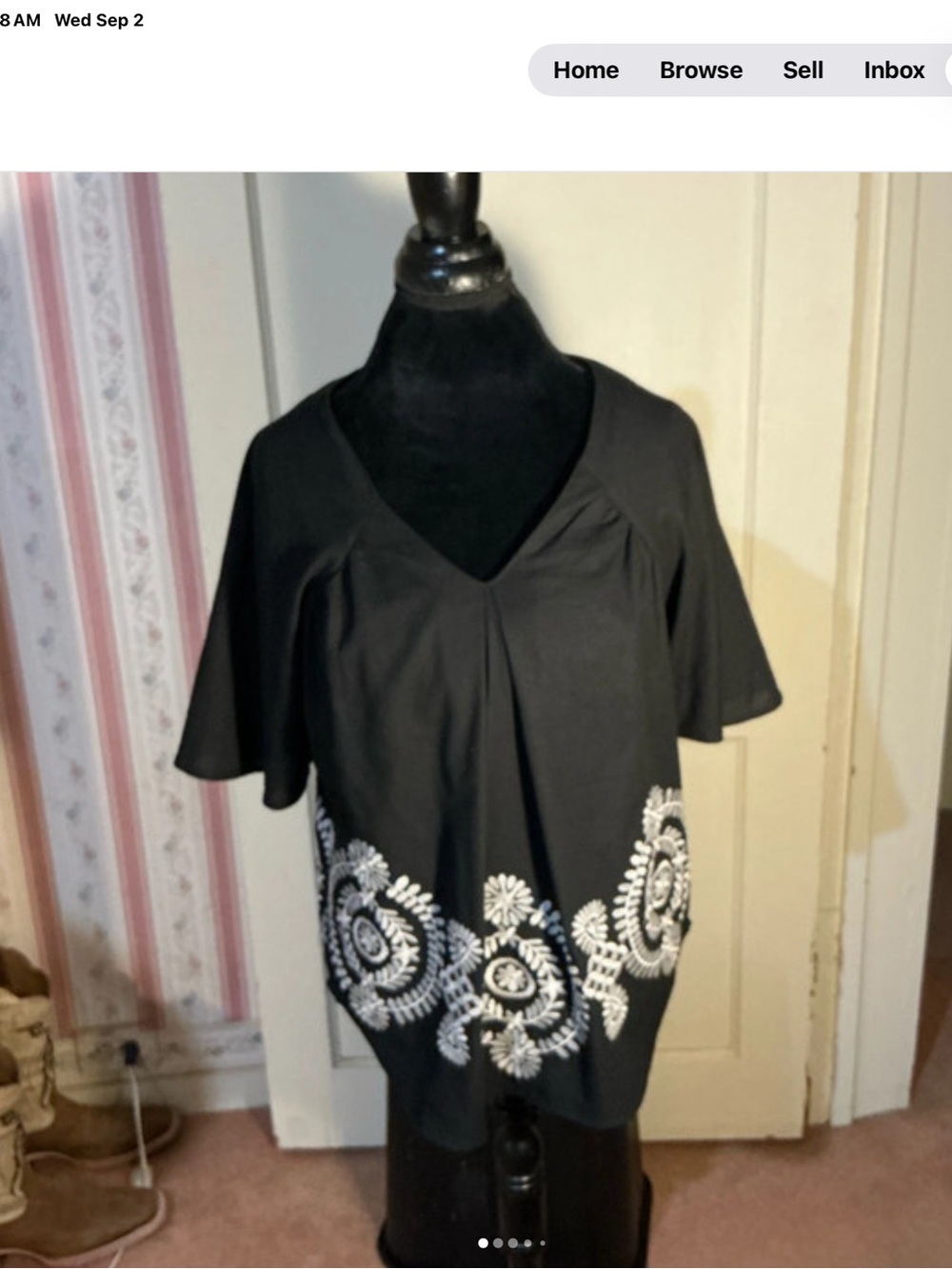 Embroidered Black V-Neck Women's Tunic and wide legged pants